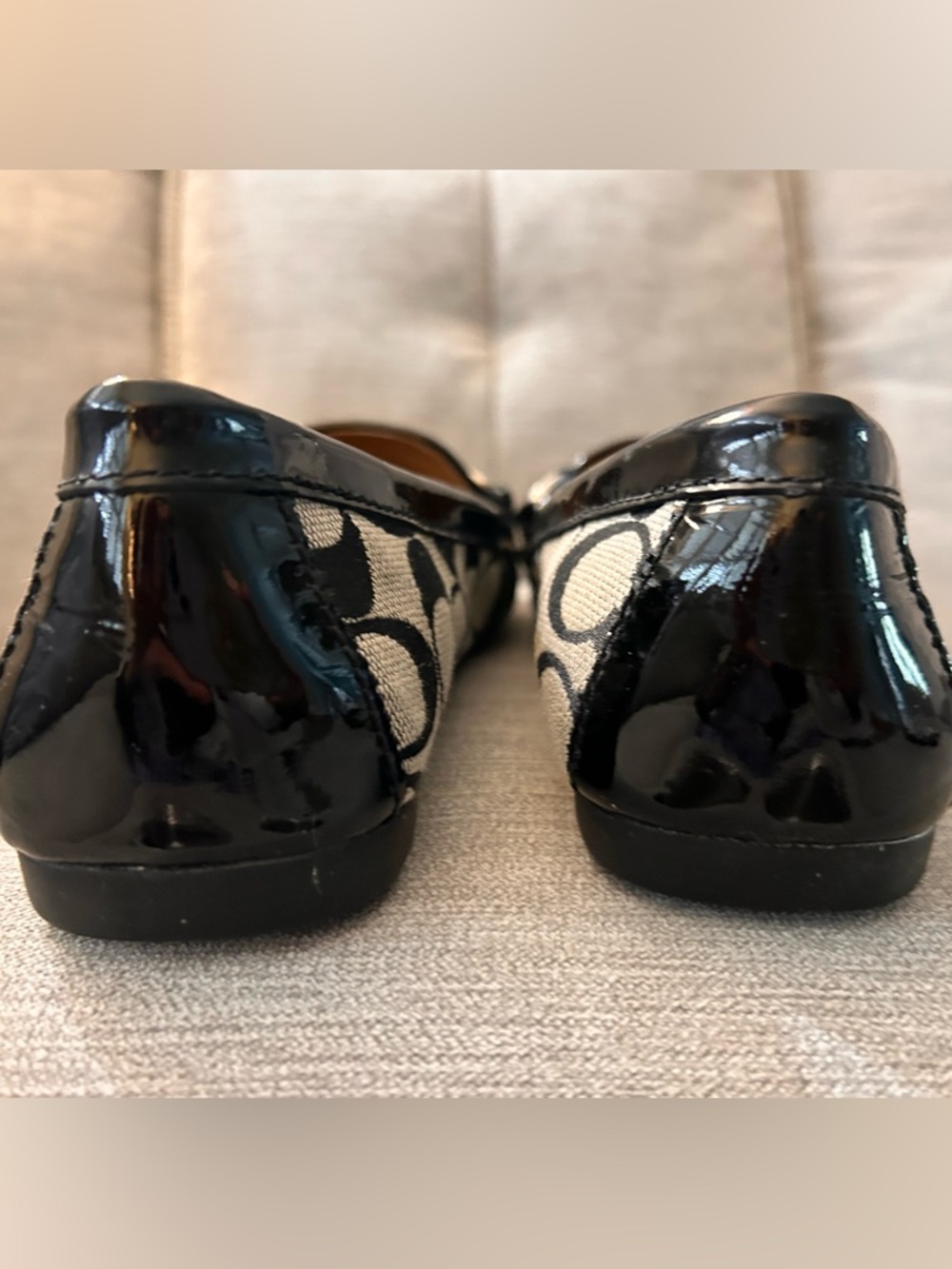 Coach Black & Ivory Signature Canvas Loafers with Silver Hardware - Picture 5 of 9